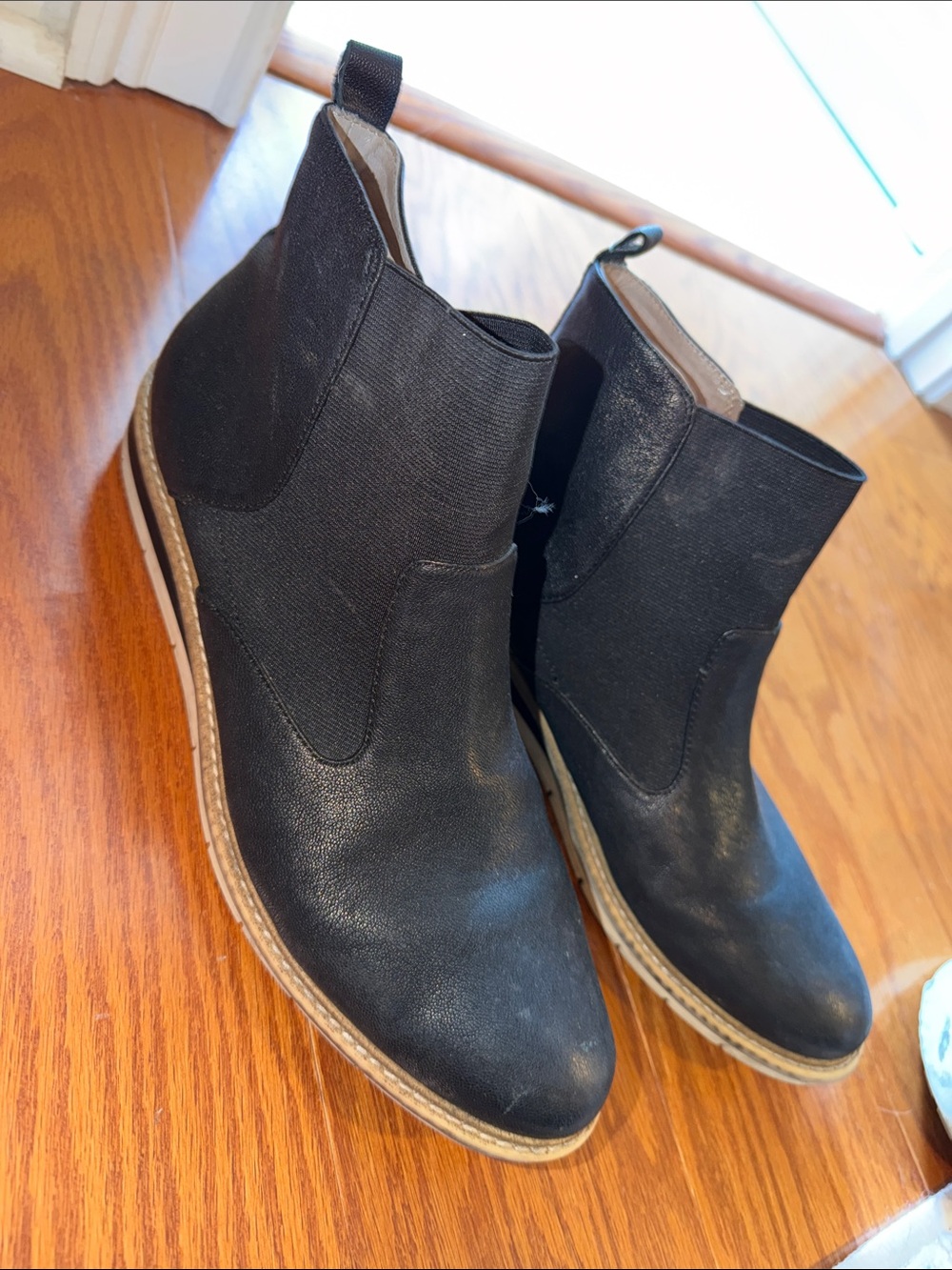 Adam Tucker Black Chelsea Boots with Tan Sole